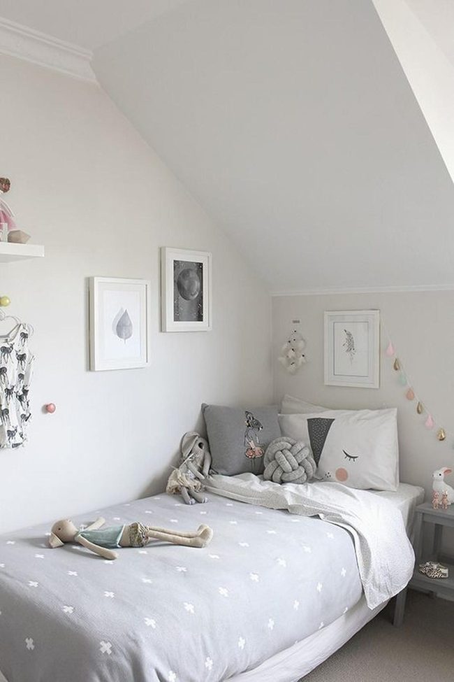 Soft Gray Bedroom With String Lights