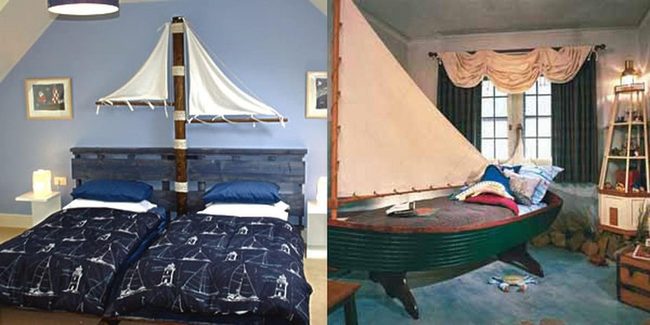 Dark Blue Sailboat Bedroom Divide