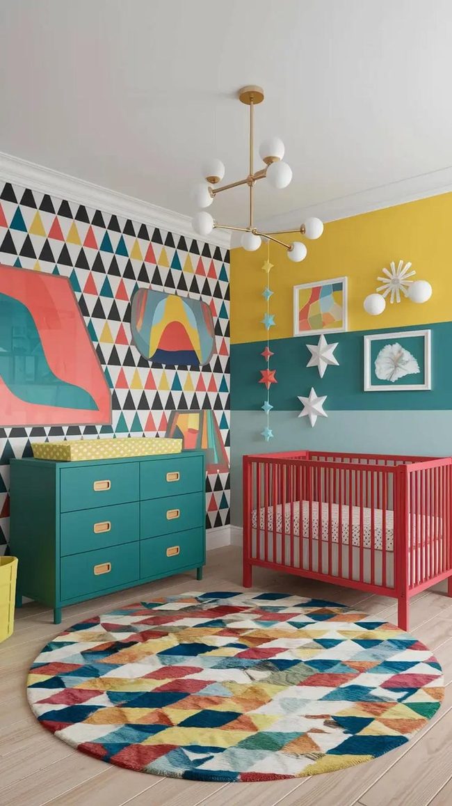 Mustard Yellow And Teal Nursery Walls