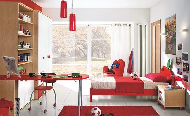 Crimson Bedroom Bathed In Daylight