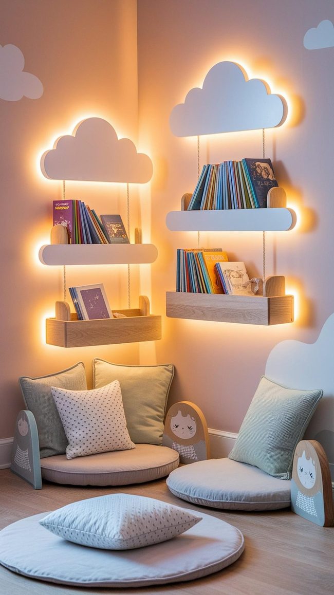 Cloud-Shaped Wood Shelves For Readers
