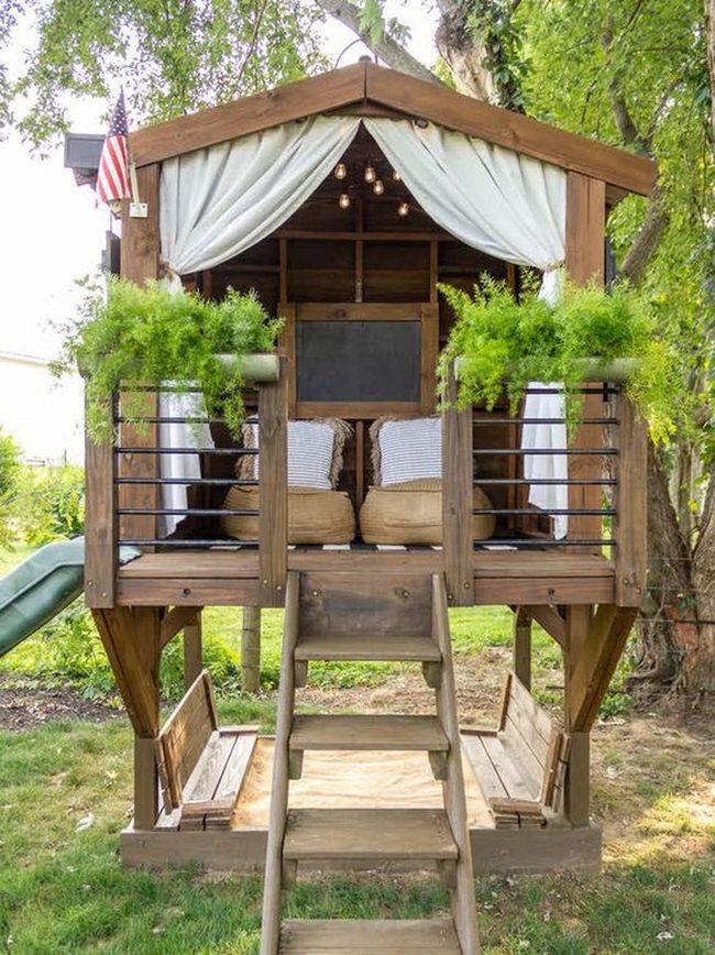 Wooden Playhouse With Slide