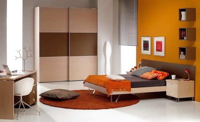 Gray Bed, Orange Walls