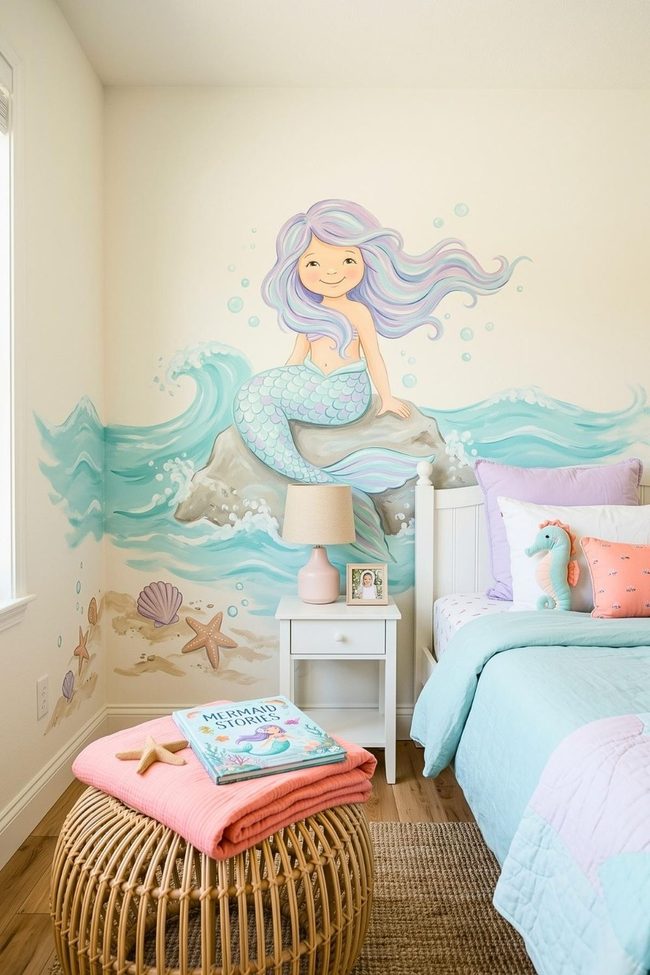 Pastel Waves With Mermaid Rocks