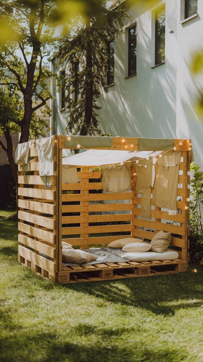 Backyard Fort with Fairy Lights