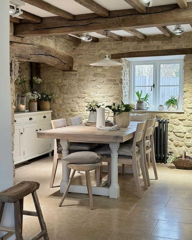 Gray Stone Kitchen With Green Plants
