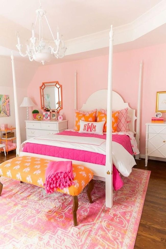 Pink Bedroom With Orange Accents