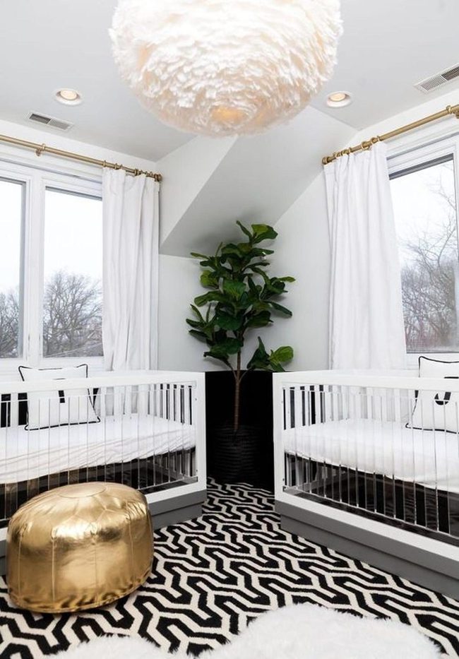 Twin Cribs With Gold Accents