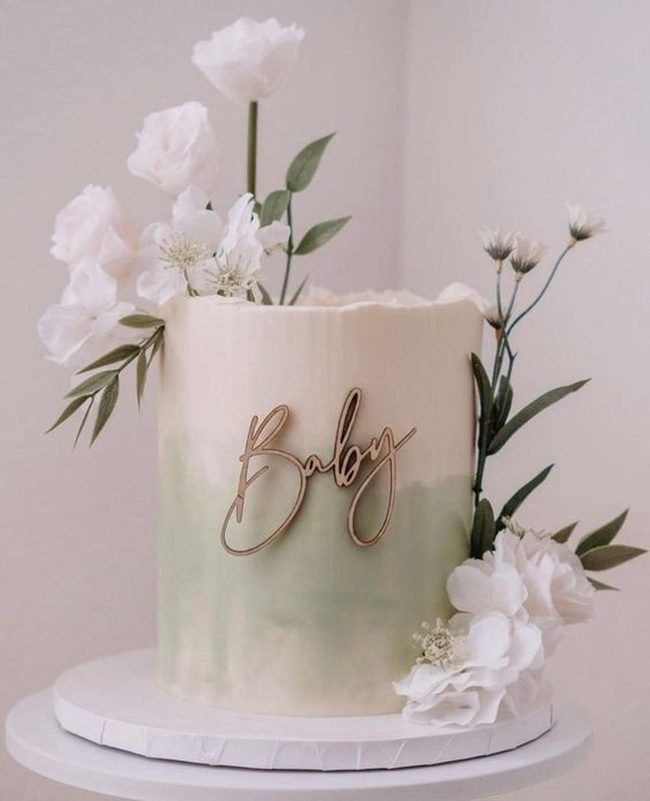 Green And White Floral Cake