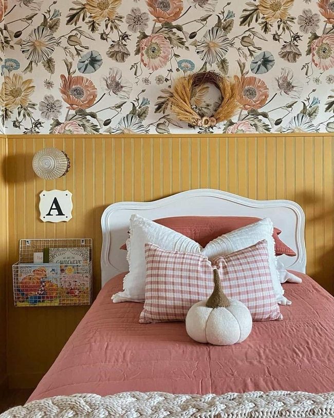 Mustard Beadboard Meets Floral Walls