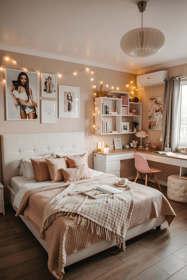 Pink Gallery Wall With Calm Gray Accents