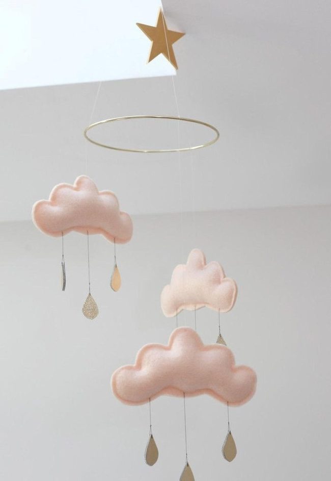 Pink Cloud Mobile With Gold Accents