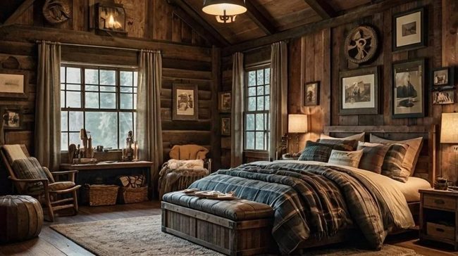 Wooden Plaid Cabin Interior