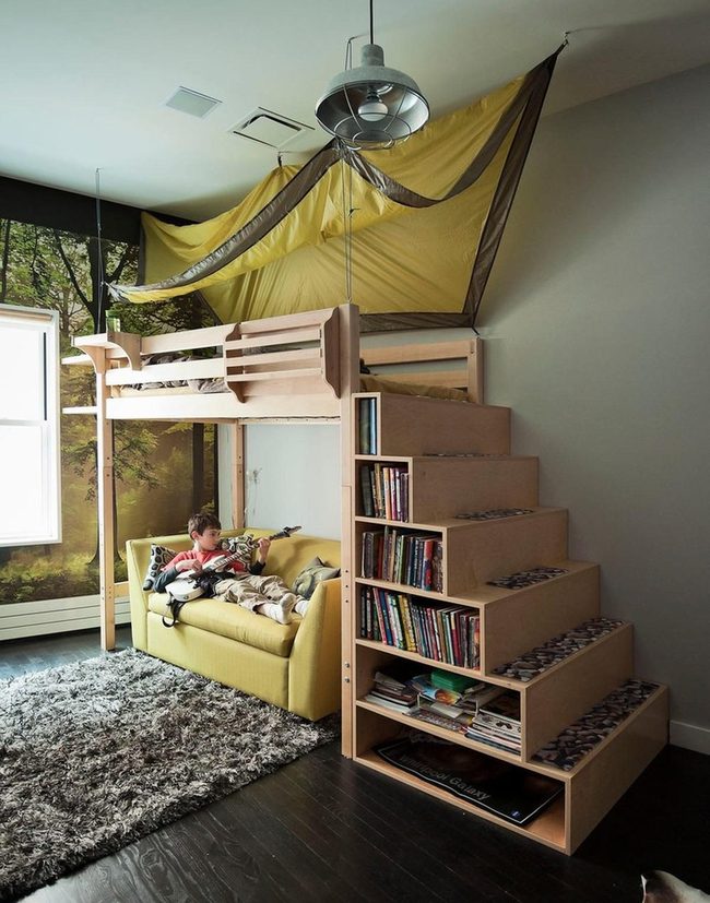 Wooden Loft Library Stairs