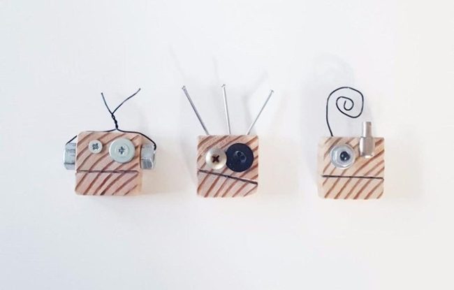 Natural Wood Blocks With Wire Sculptures