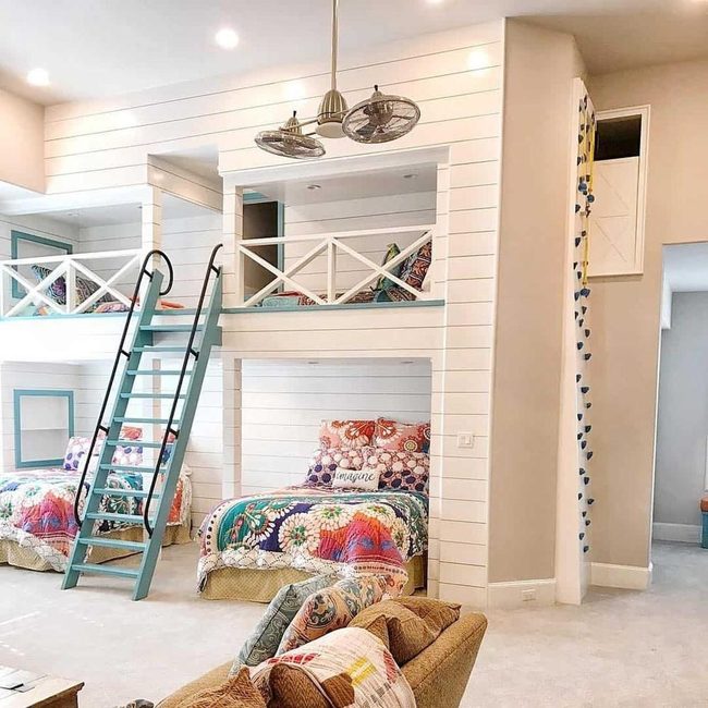 White Shiplap Lofts, Teal Ladder