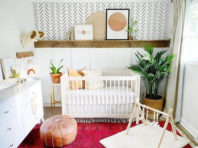 Red Walls, Natural Wood, Living Nursery