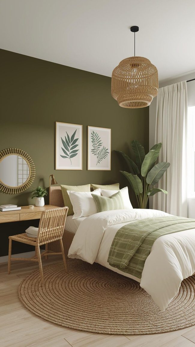 Olive Green Teen Room With Gold Accents