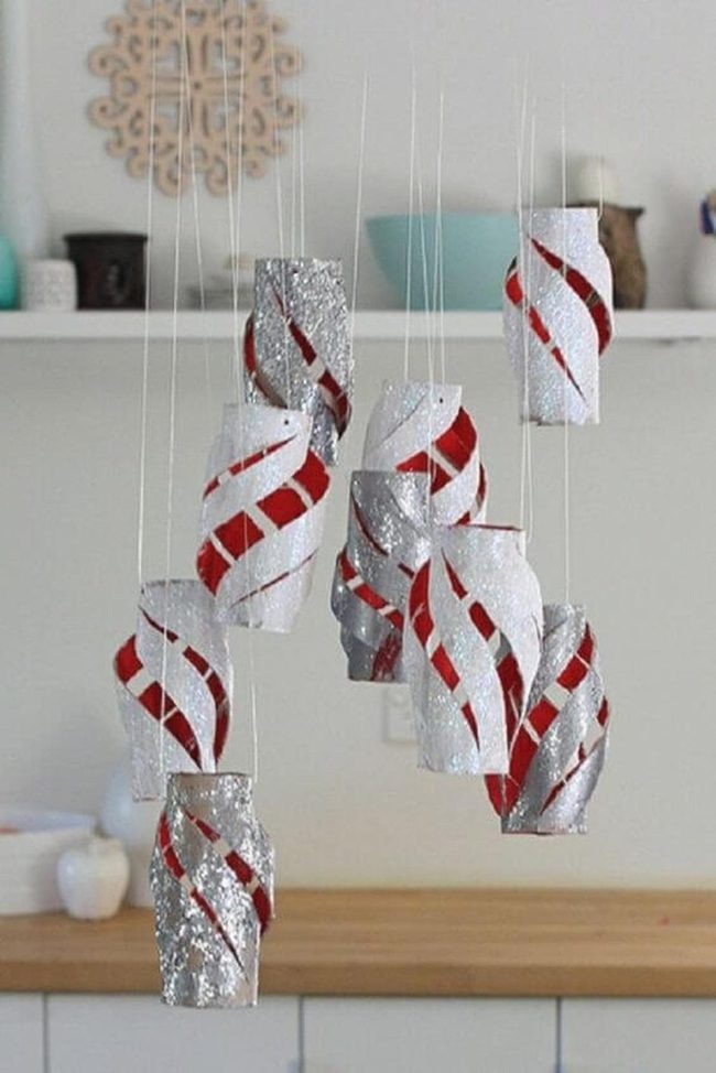 Silver And Red Spiral Mobile