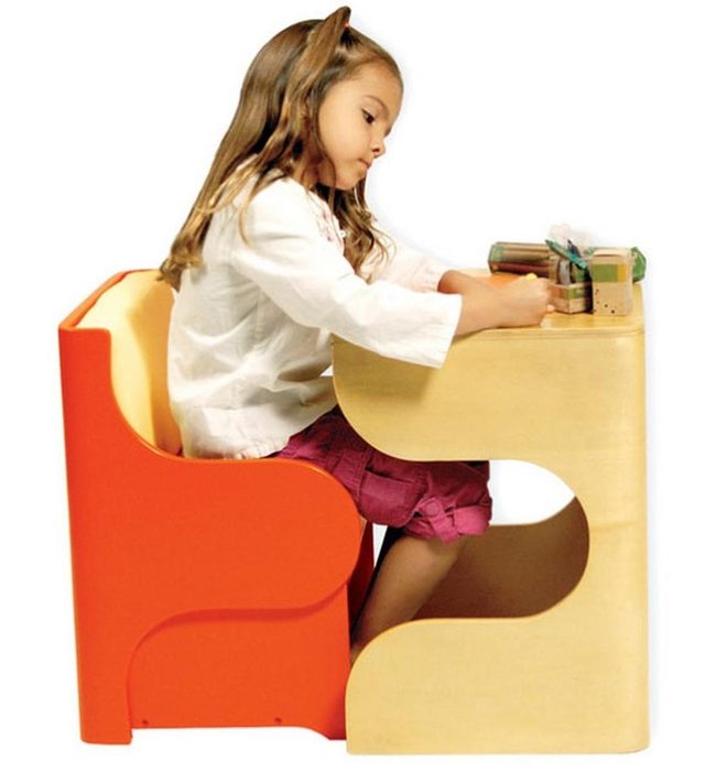 Orange-Accented Wooden Artist Desk