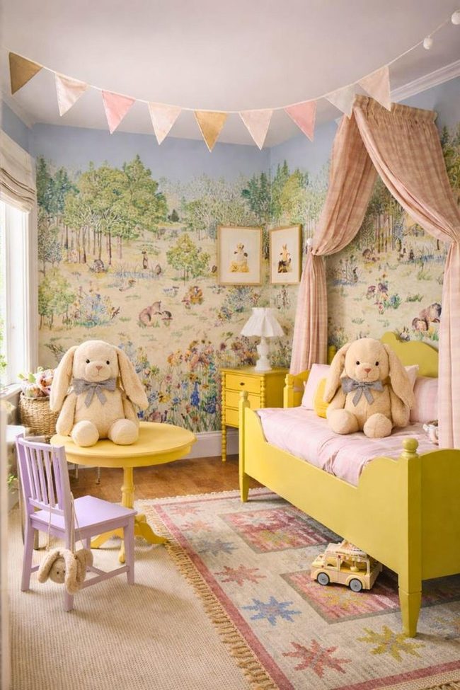 Buttery Yellow Bed With Sheer Canopy