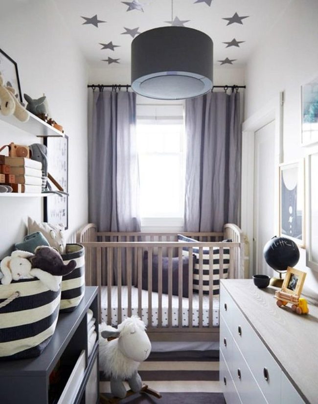 Gray Nursery With Wooden Crib