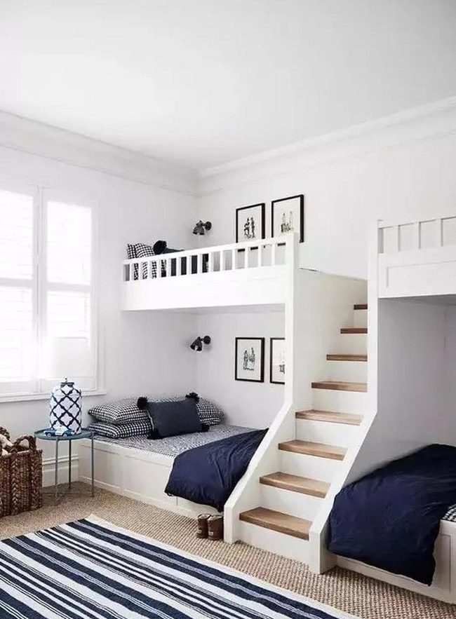 White Bunk Beds, Navy Contrast