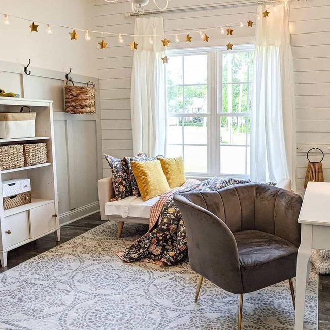 Golden Stars Over Shiplap Playroom