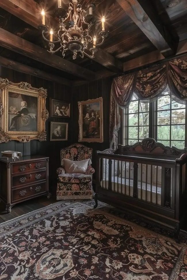 Ornate Chandelier, Rich Tapestries