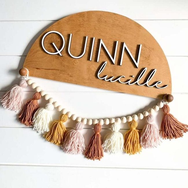 Wooden Name Sign With Beaded Corners