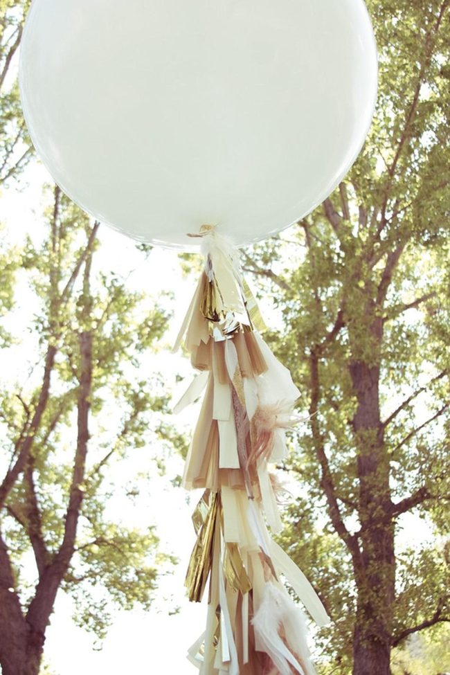White Balloons With Cascading Ribbons