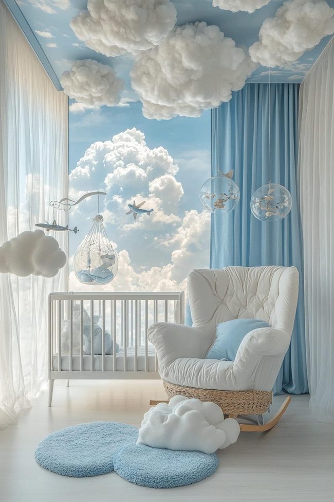 Understated White Clouds Baby Room