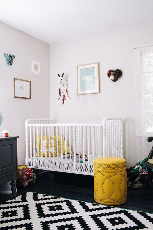 White Walls Yellow Accents Nursery