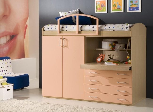 Peach Lofted Bedroom Storage