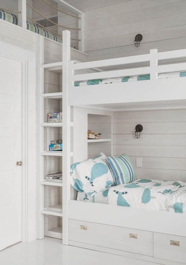 Built-In Shelves White Bunk Beds