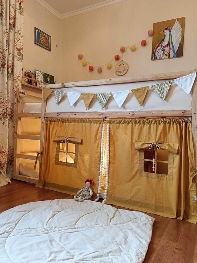 Golden Tent Bed With Fabric Windows