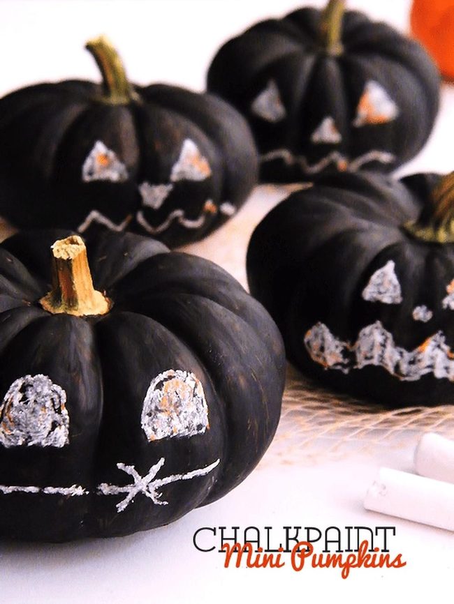 Black Pumpkins With Chalk Faces