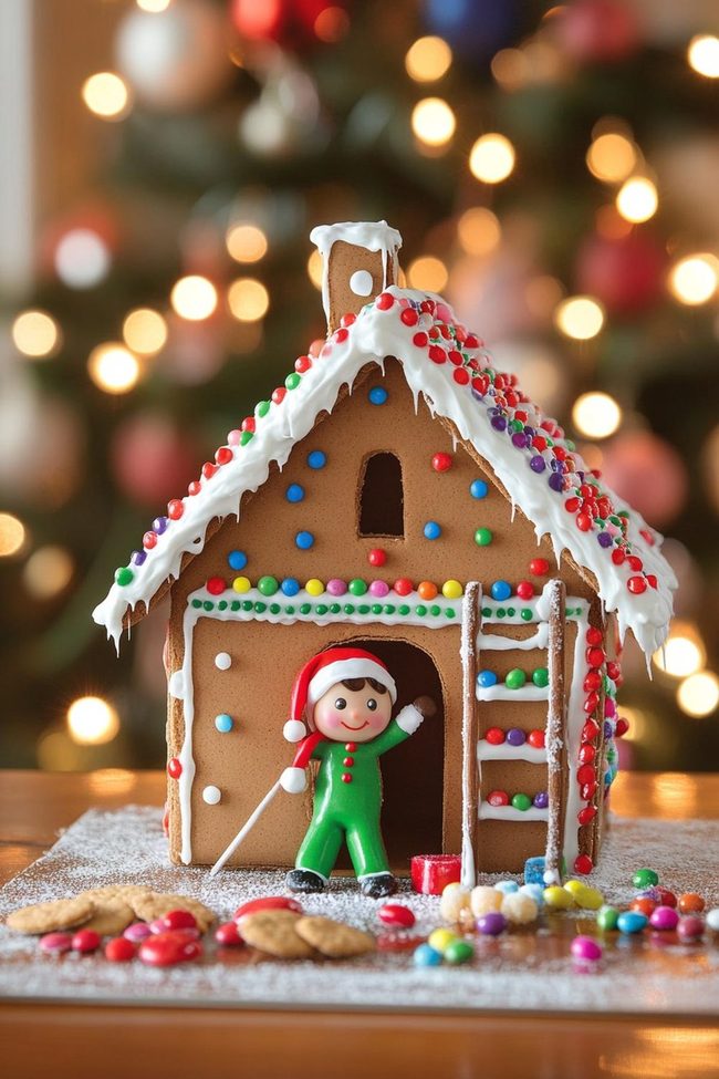 Candy-Decorated Gingerbread House Scene