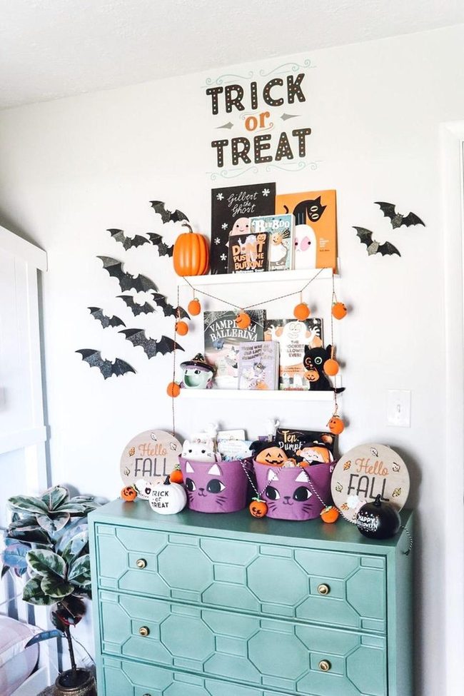Black Bats Orange Pumpkins Teal Dresser