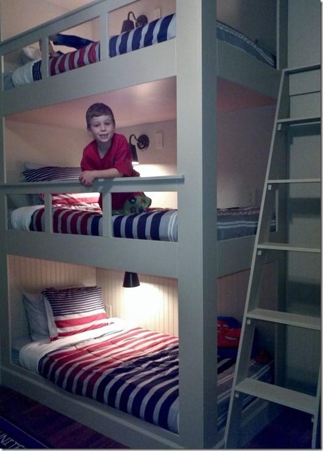 Triple-Deck Red Striped Bunks
