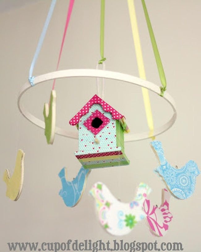Red Polka-Dot Birdhouse Mobile