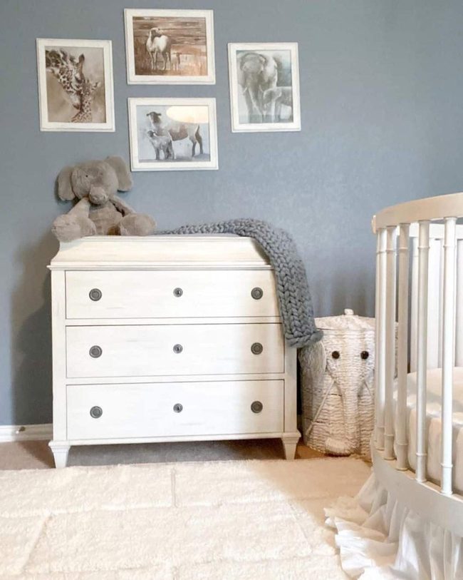 Gray Elephant Nursery With Blue Walls