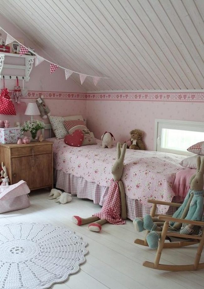 Soft Pink Sloped Ceiling Bedroom