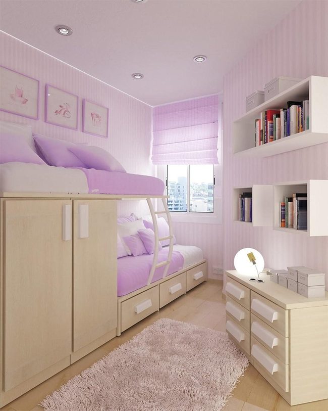 Purple Bunk Beds With Pale Wood