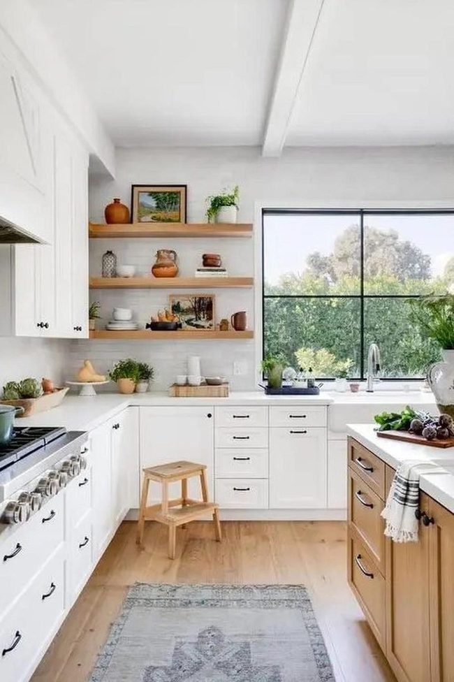 White Cabinets With Natural Wood Warmth
