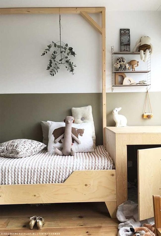 Green And White Wooden Child'S Room