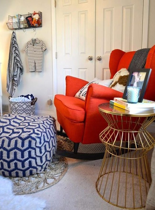 Orange Chairs, Gold Accents, Blue Details