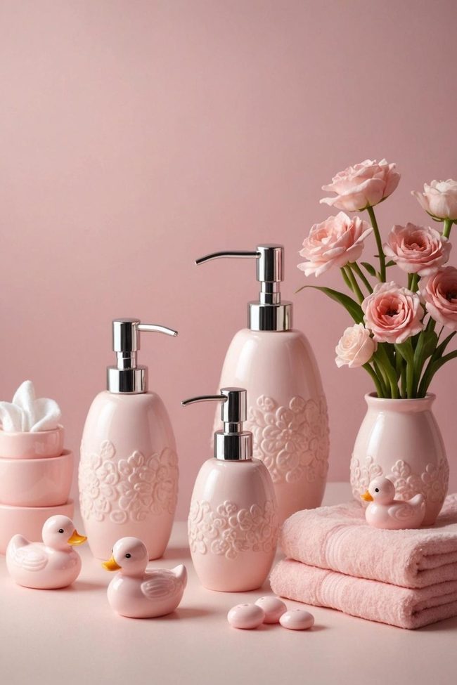 Pink Flower Bathroom Set for Girls