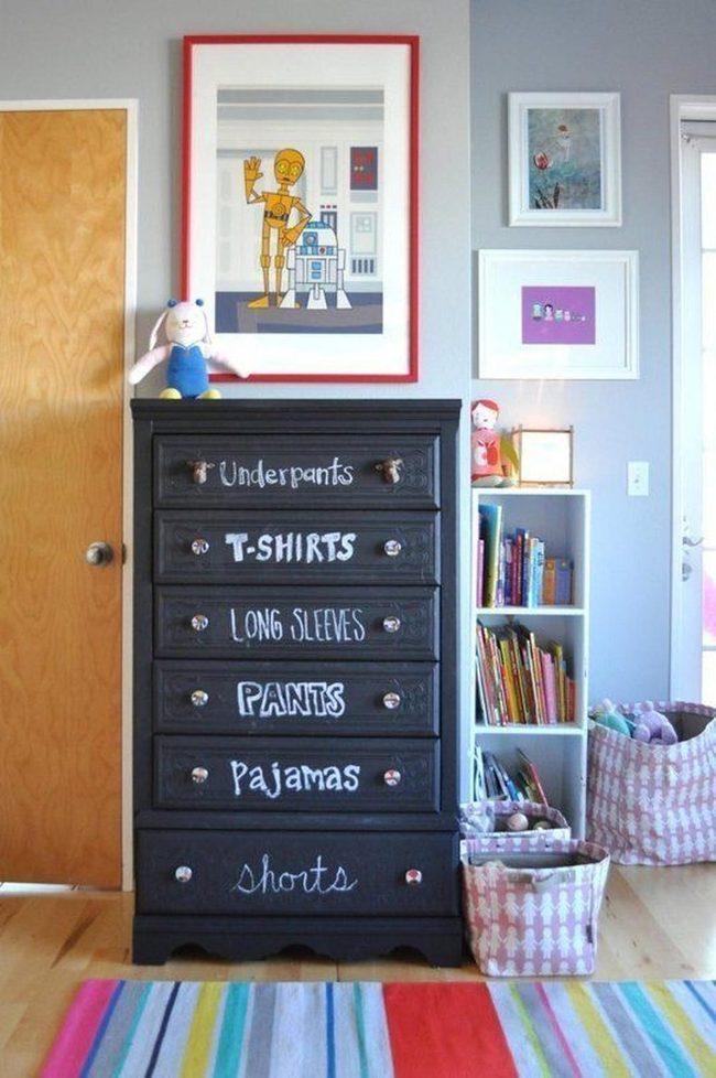 Colorful Kids Room With Black Dresser