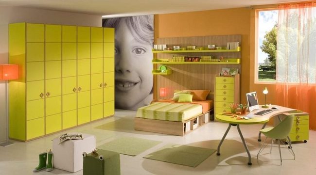 Green and Orange Bedroom Workspace